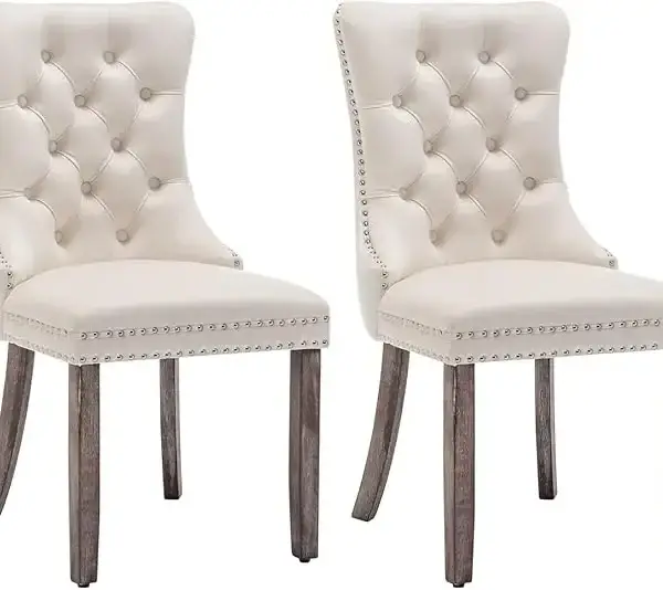 Velvet Dining Chairs Set of 6, Upholstered Dining Room Chairs with Nailhead Ring Pull Trim, Button Tufted Wing Back Chairs