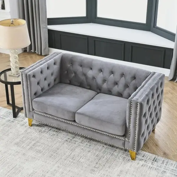 Velvet 2-Seater Loveseat Sofa with Button Tufting