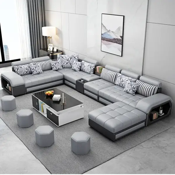 Living Room Sofa Set with USB and Stools