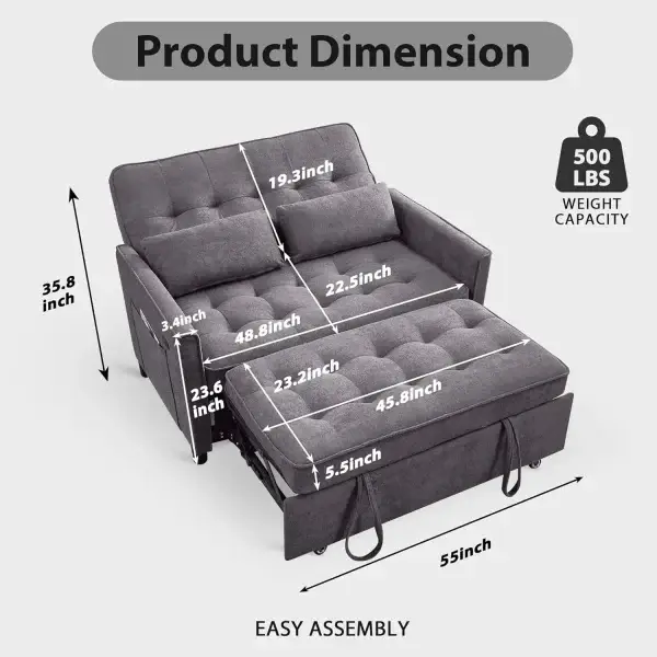 Convertible 3 in 1 Pull Out Sofa Bed Loveseat Sleeper Couch